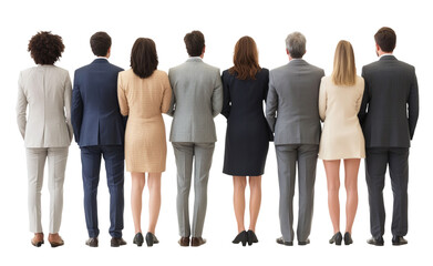Obraz premium A group of business people standing in a row, viewed from behind: Alpha png, transparent