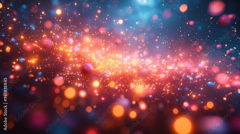 Poster a vibrant display of colorful bokeh lights with a cosmic feel, perfect for festive and abstract back