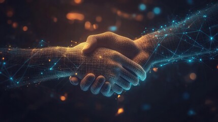 Abstract image. Handshake making the best deal, financial concept of investment business. Partnership and Exchange on the background of technology