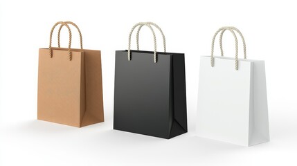 Minimalist shopping bags trio - brown, black, white with rope handles
