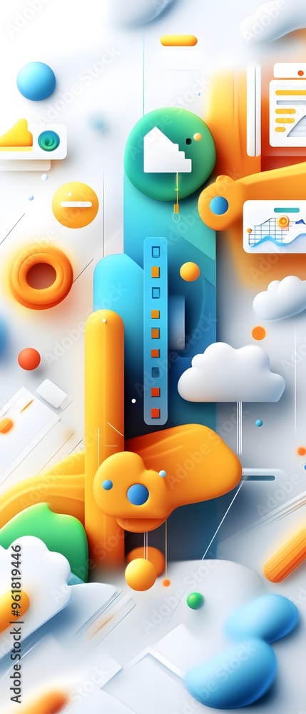 Poster abstract 3d design with colorful shapes.