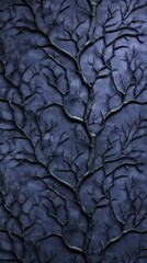 A blue background with a black and white tree made of metal