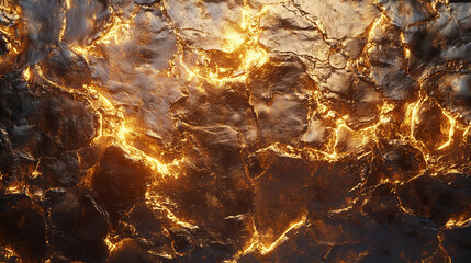 Obraz premium Close-up of Molten Metal with Shiny Golden and Dark Cracked Surface