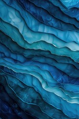 The image is a blue and white abstract painting with a wave-like pattern