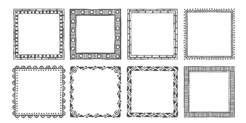 Decorative geometric hand drawn doodle frames