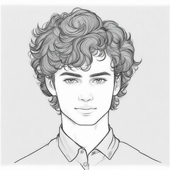 Hand drawn portrait of a young man sketch with curly hair, ideal for artistic illustration, character design. Pencil drawing for young boy sketch illustration