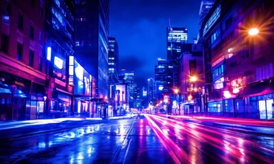 city street at night with long exposure