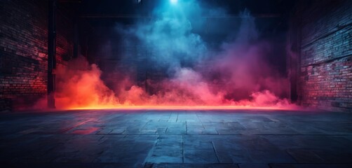 dark room with smoke and neon lights