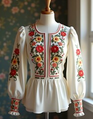 A  blouse with floral embroidered patterns
