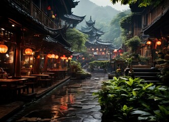 rainy day in chinese town