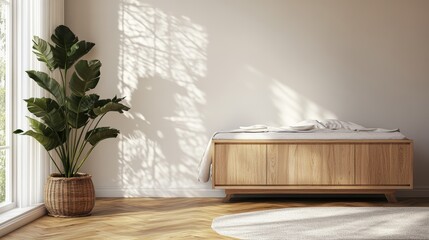 Home mockup, simple cozy Coastal bedroom interior background, 3d render