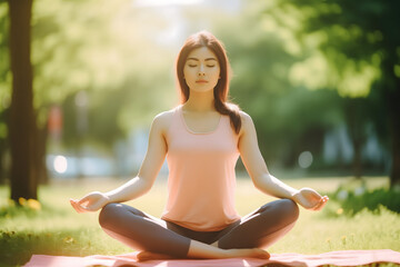 Girl doing yoga in the park