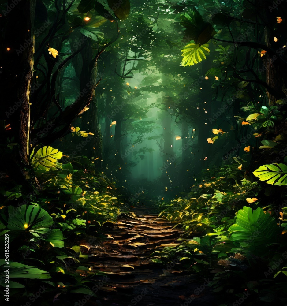 Poster forest with path leading through it