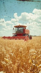 Obraz premium Combine harvester is harvesting wheat on a sunny day