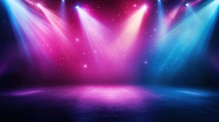 Colorful Stage Lights Illuminating an Empty Performance Space with Sparkling Effects
