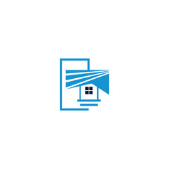 Vector logo with abstract image of a house in striped style.