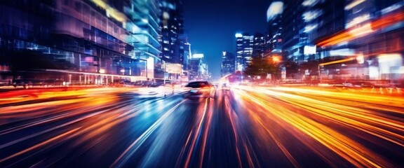 city street with blurred traffic lights at night