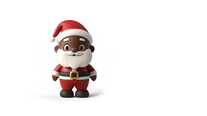 Witziger Schoko 3D-Weihnachtsmann im Comic-Stil. Weißer Hintergrund. Fröhliche Festtagsfigur, niedliches Design. Weihnachtskarten, Kindermedien. Animation, Charakterdesign. Kopierraum