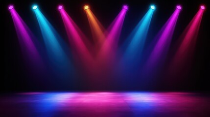 Obraz premium Colorful Stage Lights Illuminating Empty Performance Space with Vibrant Beams