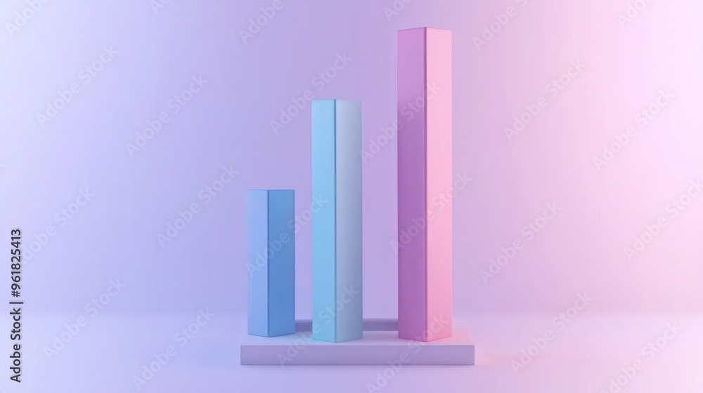 Poster minimalist 3d bar graph in pastel colors, floating on a white background, showing simple and clean d
