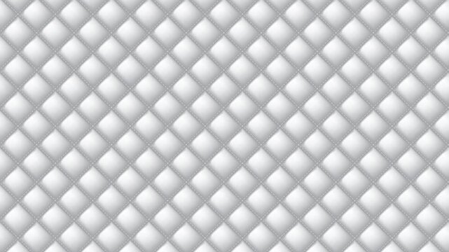 Upholstery quilted background animation. Quilted stitched background pattern. White leather texture sofa backdrop. 4K seamless loop animation