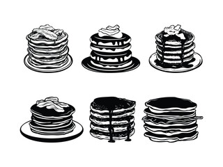 Delicious Pancake Stack Silhouette Set - Perfect for Breakfast and Food-Themed Designs