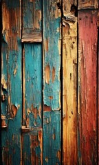wooden wall with peeling paint and