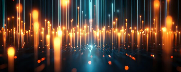 Obraz premium Business scalability visualized as a growing forest of glowing skyscrapers, abstract, soft glow, 3D rendering