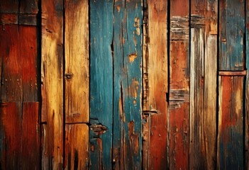 Obraz premium wooden wall with blue and red paint
