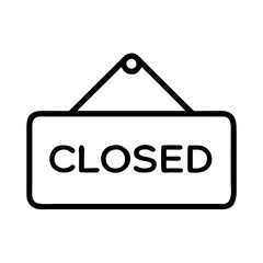 Closed sign hanging, black and white minimalist icon