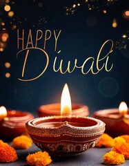 Happy Diwali Poster with Diya Lamp Poster Design