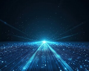 Fototapeta premium Digital landscape showing business scalability as a glowing road leading into the horizon, abstract, high contrast