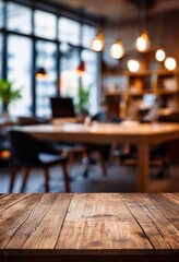 wooden table with blurry background