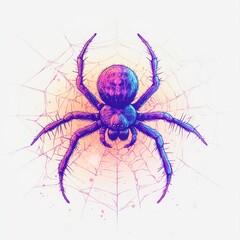 Obraz premium Big black spider standing on a cobweb illustration