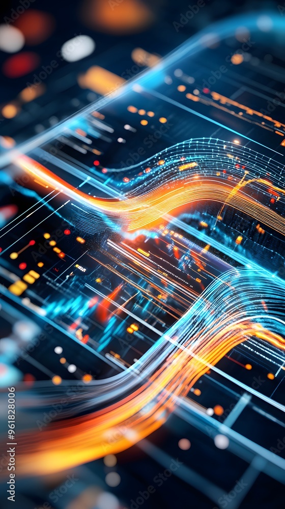 Poster abstract digital network with glowing lines.