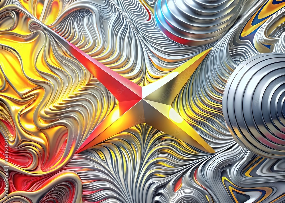 Poster Dynamic Colorful Patterns Abstract Design with Metallic Forms Effects