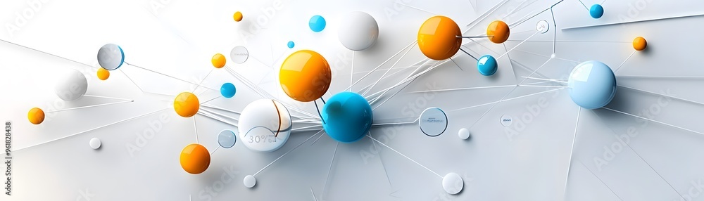 Poster abstract network with colorful spheres.