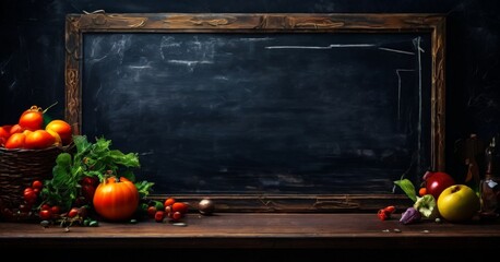 blackboard with chalkboard and vegetables