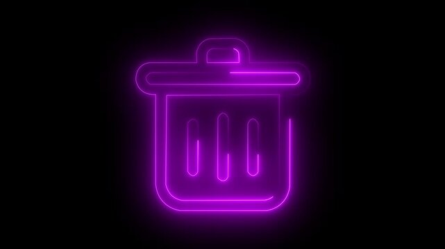 orchid color delete icon Neon delete icon. remove clean animated video on a black background