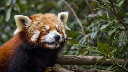 Fototapeta premium Adorable little red panda taking a nap