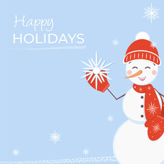 Christmas card with snowman and snowflakes. Vector illustration for celebration. 