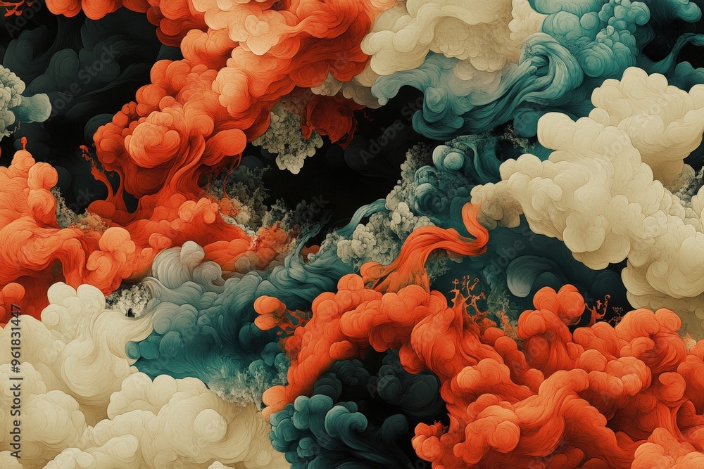 Poster a captivating dance of colors: surreal abstract patterns in fluid motion and forming shapes