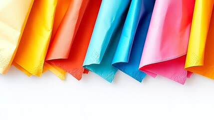 A set of colorful paper napkins is displayed against a white background, viewed from the top, in a banner design format
