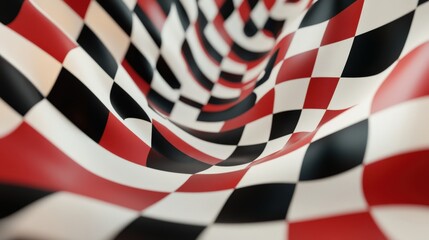 A Captivating Visual of Spiraling Checkerboard Patterns in Red, Black, and White Tones for Art