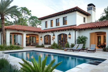 Fototapeta premium mediterranean home exterior with swimming pool