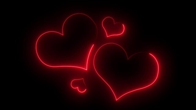 rad color love icon animation video transformation animation from outline to heart, like on video love icon on black background