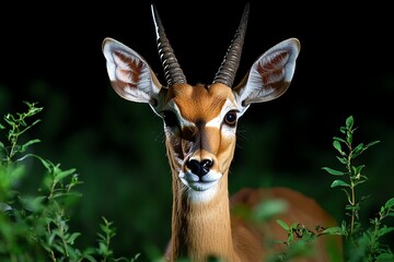 African animals, antelope in the dark, nervously grazing aware of the predators that may be lurking nearby