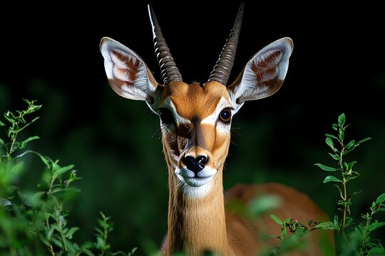African animals, antelope in the dark, nervously grazing aware of the predators that may be lurking nearby