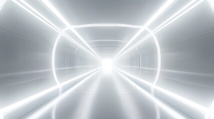 White background 3D room light abstract space technology tunnel stage floor.