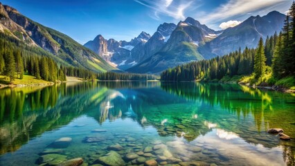 Beautiful alpine lake surrounded by majestic mountains, nature, landscape, water, reflection, scenic, tranquil, serene